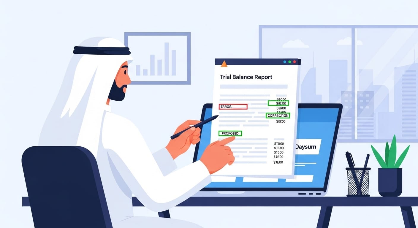 نظام ERP المحاسبي لتحليل ميزان المراجعة والكشف عن الأخطاء المالية مع ديسم